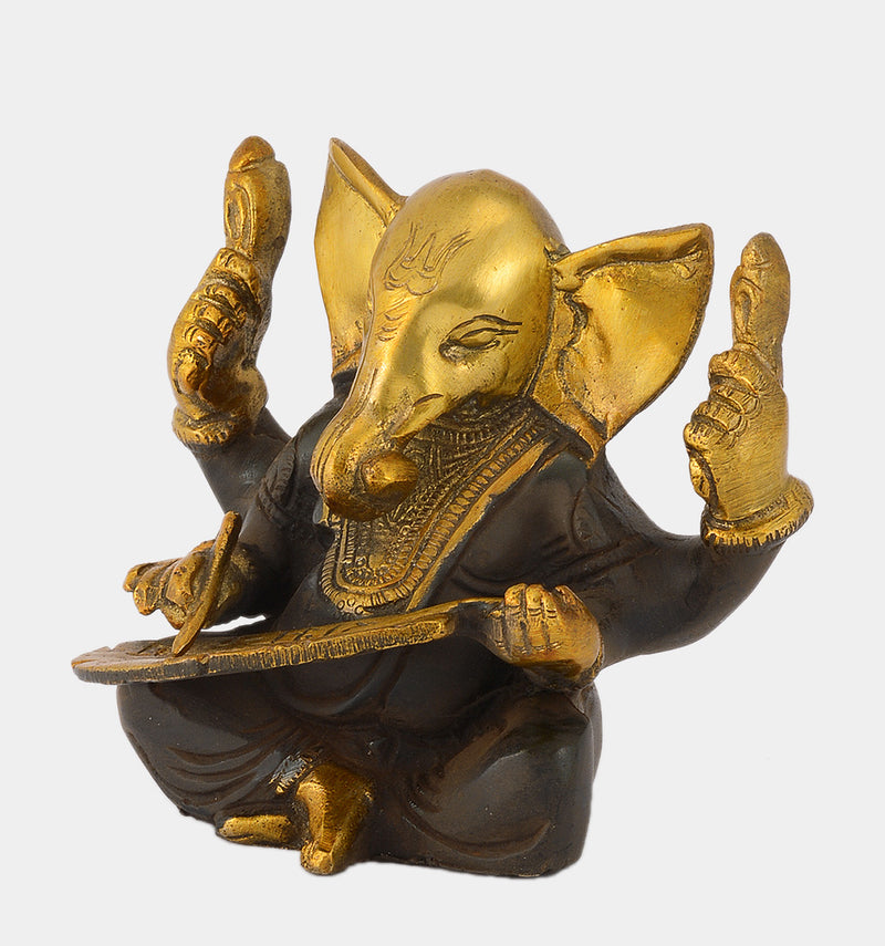 Lord Ganesha Write Mahabharata Brass Statue in Brown Finish