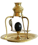 Black Shivling with Brass Trishul Jalahari Yoni, Plate, Kalash with Stand