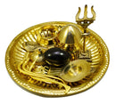 Black Shivling with Brass Trishul Jalahari Yoni, Plate, Kalash with Stand