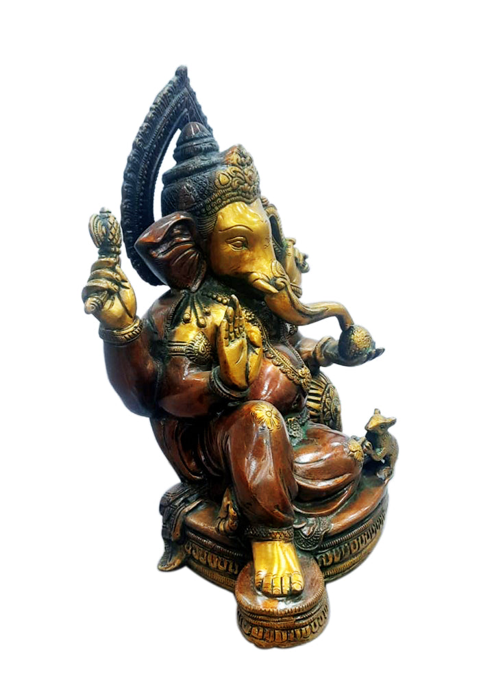 Lord Ganesha Brass Idol Big (13.2 Inch)