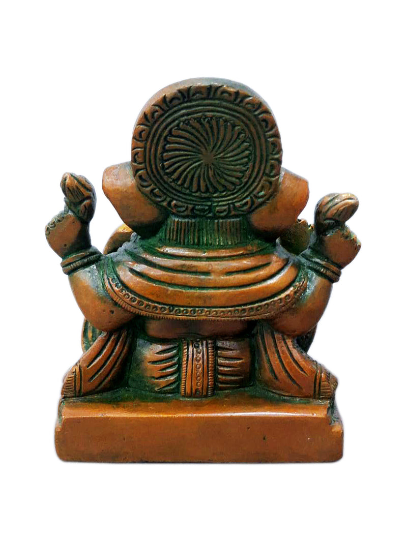 Sitting Ganpati Brass Statue in Brown Finish