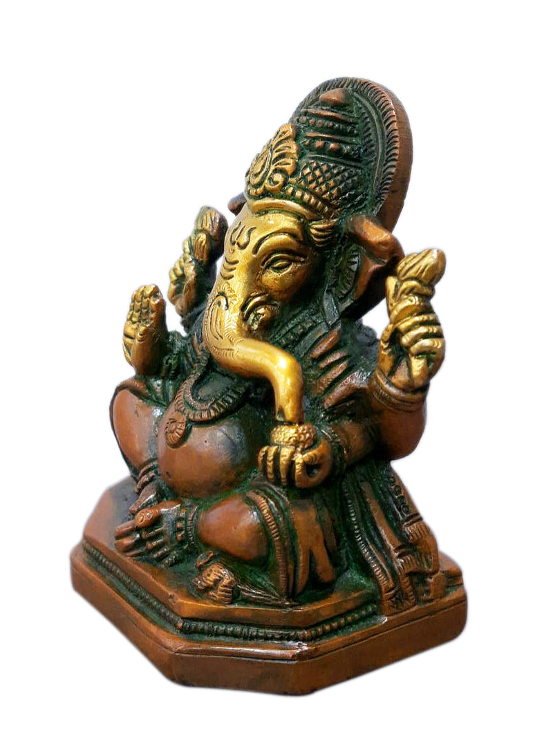 Sitting Ganpati Brass Statue in Brown Finish