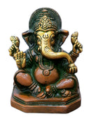 Sitting Ganpati Brass Statue in Brown Finish