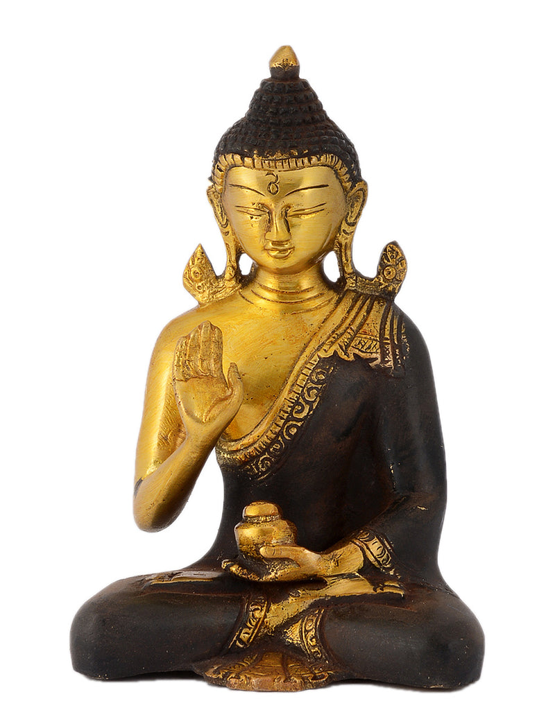 Seated Buddha with Kalash Antique Brown Brass Statue