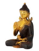 Seated Buddha with Kalash Antique Brown Brass Statue