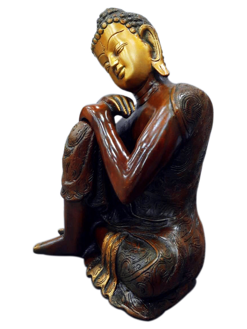 Handcrafted Lord Buddha Resting on Knee Brass Statue