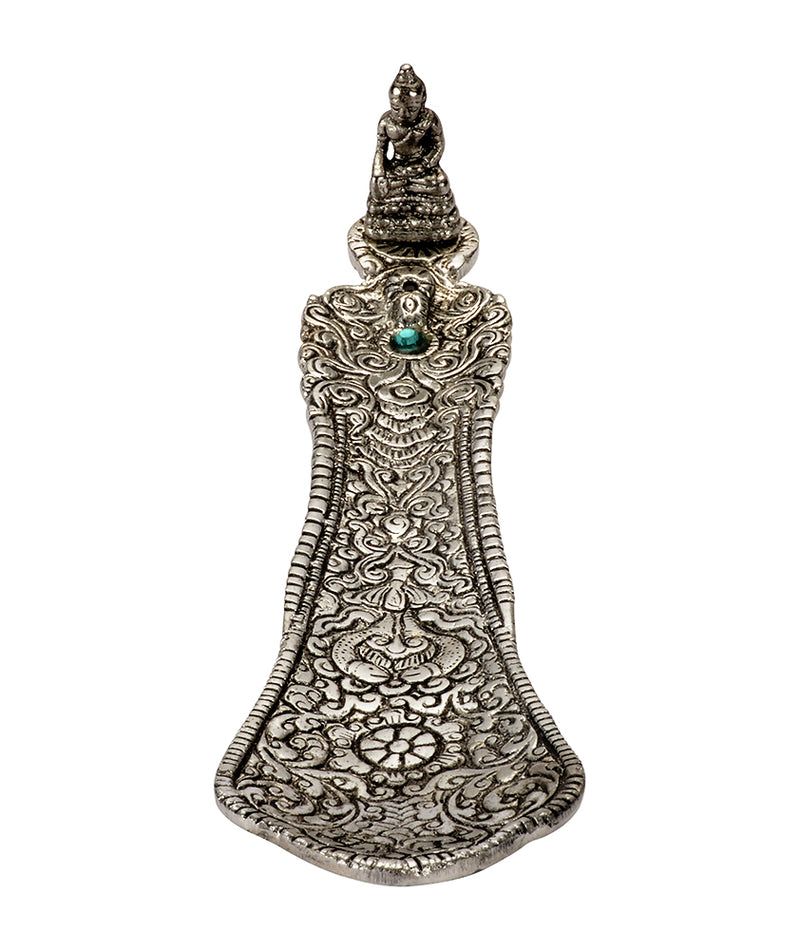 Lord Buddha White Silver Metal Incense Holder (Agarbatti Stand)