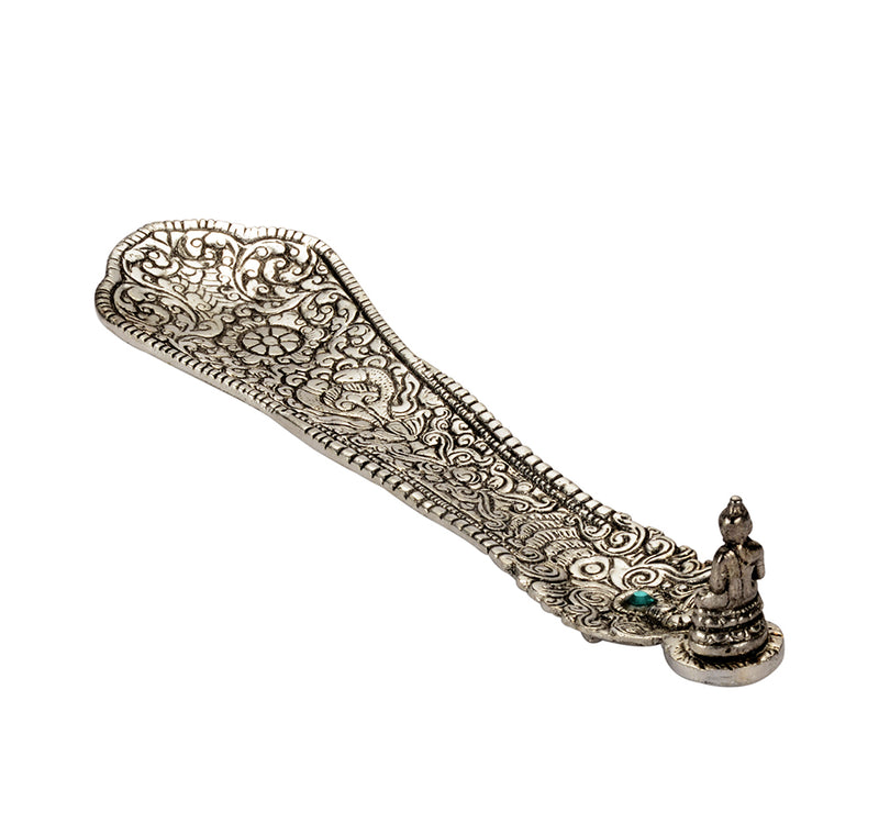 Lord Buddha White Silver Metal Incense Holder (Agarbatti Stand)