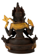 Avalokiteśvara Seated on Lotus Throne Antique Finish Brass Statue 8" Tall Figurine Sculpture