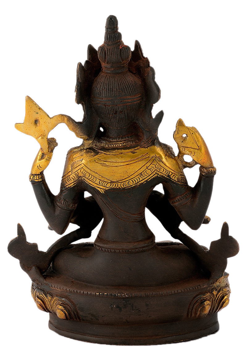 Avalokiteśvara Seated on Lotus Throne Antique Finish Brass Statue 8" Tall Figurine Sculpture