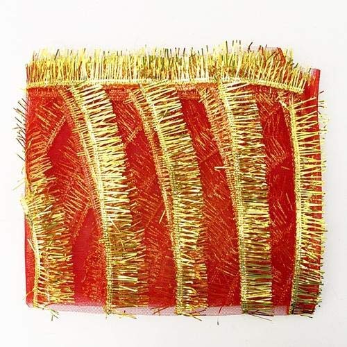 Chunni with Golden Emdroidery and Lace to Used for Various Hindu Puja