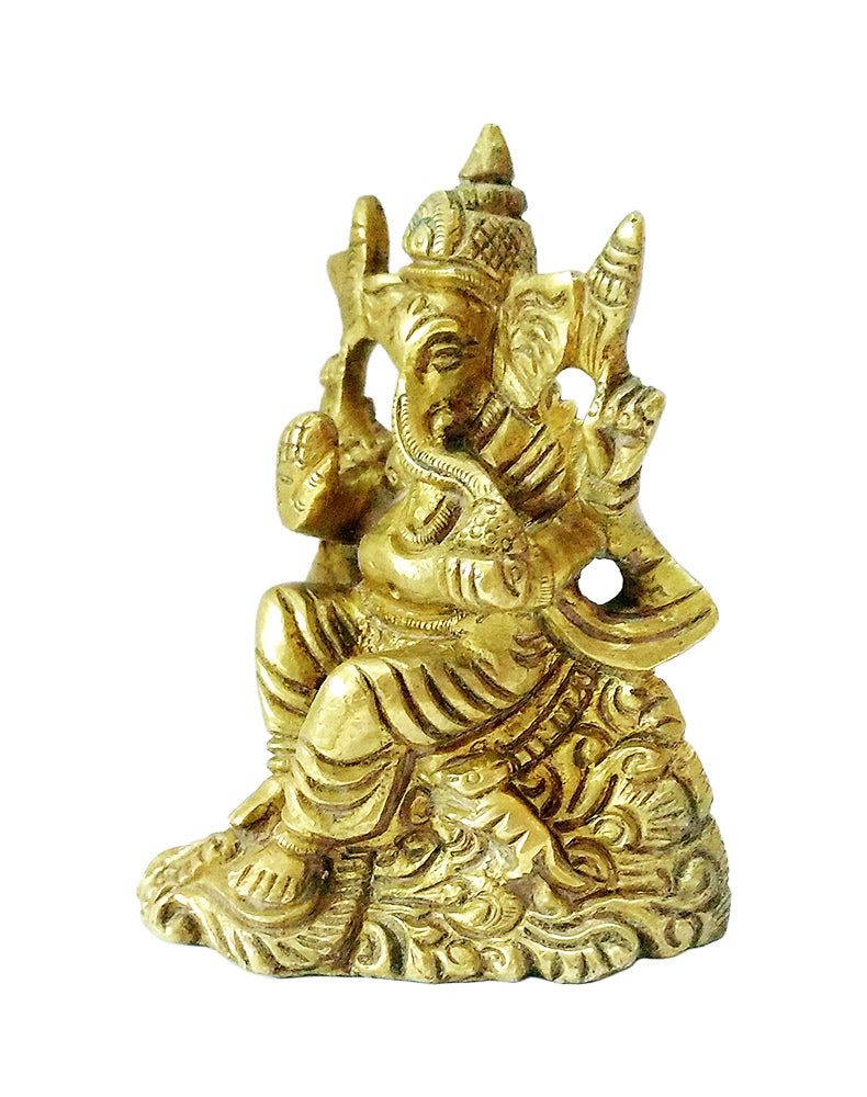 Ganesha Seated on Throne Small Brass Statue