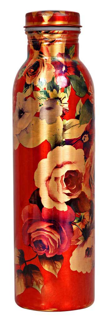 Printed Flower Design Copper Bottle