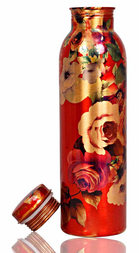 Printed Flower Design Copper Bottle