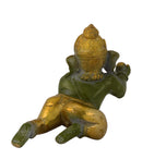 Antique Green Finished Crawling Laddu Ganesha Brass Statue