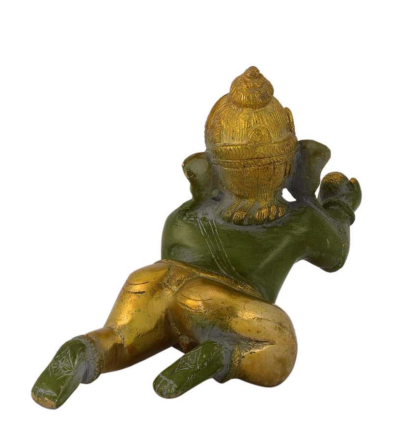 Antique Green Finished Crawling Laddu Ganesha Brass Statue