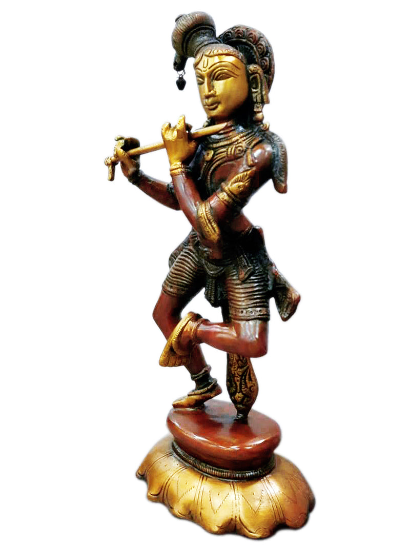 Fluteing Krishna in Dancing Posture Brass Sculpture