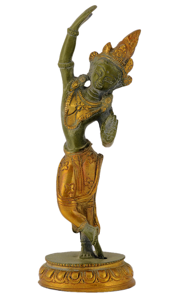 Tibetan Buddhist Standing Goddess Tara Antiquated Brass Sculpture (8.70 Inches)