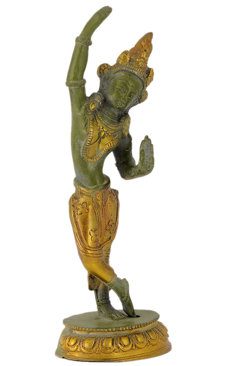 Tibetan Buddhist Standing Goddess Tara Antiquated Brass Sculpture (8.70 Inches)