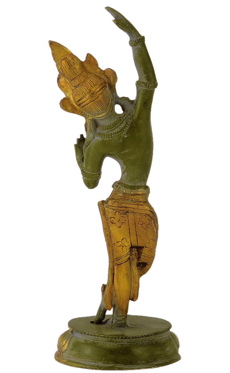 Tibetan Buddhist Standing Goddess Tara Antiquated Brass Sculpture (8.70 Inches)