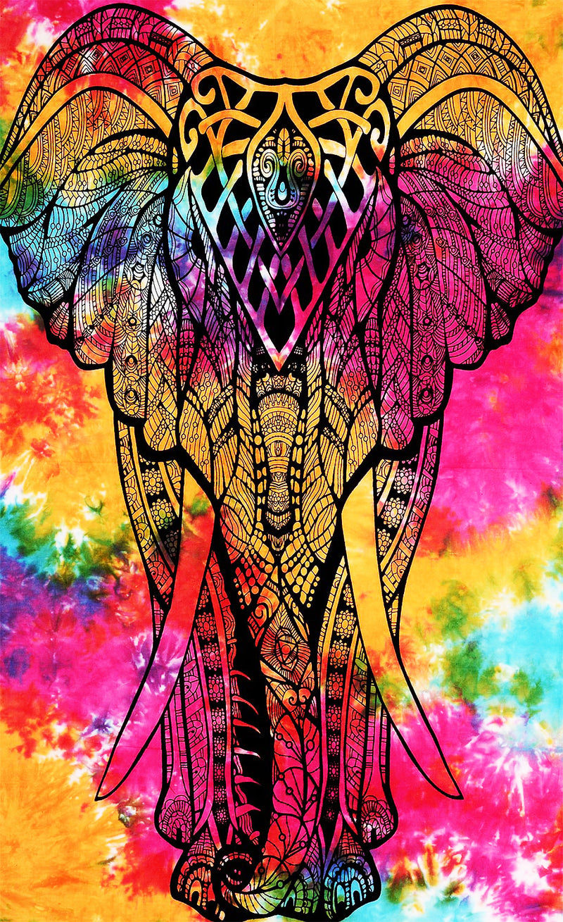 Colorful Tie Dye Elephant Cotton Tapestry Wall Hanging