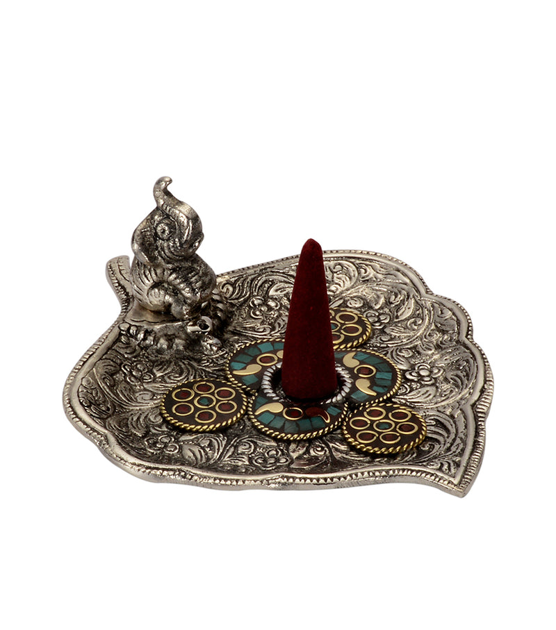 Decorative Elephant White Metal Incense Holder