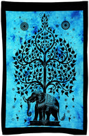 Tree of Life with Elephant Tie Dye Cotton Tapestry Wall Hanging