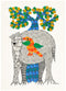Elephant And Bird Under Tree - Gond Painting