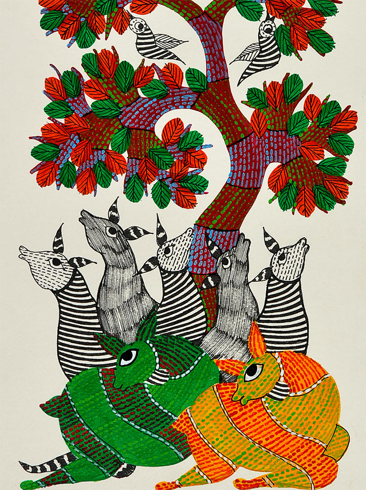 Colorful Deers - Gond Painting