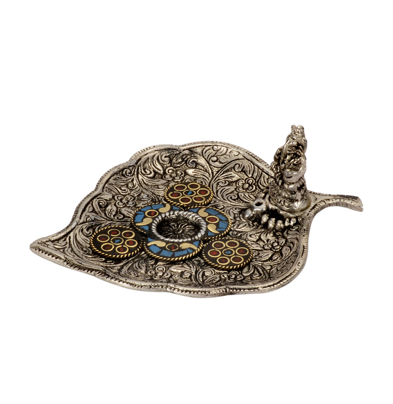 Decorative Lord Ganesh White Metal Incense Holder