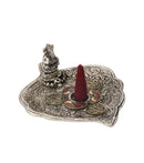 Lord Ganesh White Metal Incense Holder