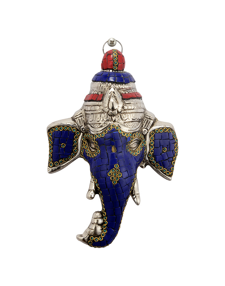 Decorative Ganesha Mask - White Metal Wall Hanging