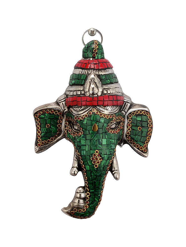 Lord Ganesha White Metal Mask Hanging