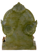 Lord Vighnaharta Ganesha Seated on Throne Brass Statue with Green Antique Finish
