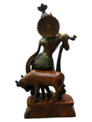 Hindu God Shri Krishna with The Holy Cow Brass Sculpture