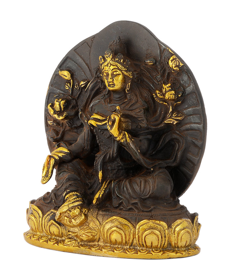 Tibetan Goddess White Tara Antique Finish Brass Sculpture