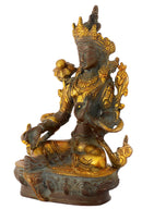 Seated White Tara Tibetan Goddess Antique Finish Brass Sculpture