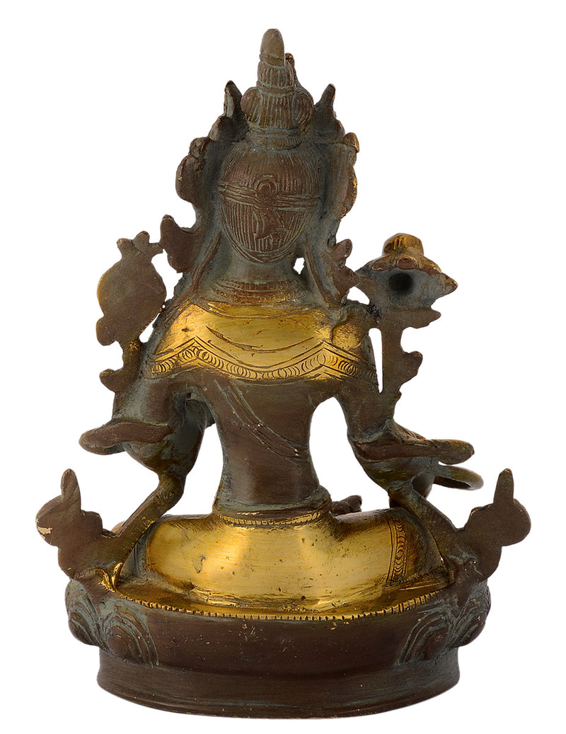 Seated White Tara Tibetan Goddess Antique Finish Brass Sculpture