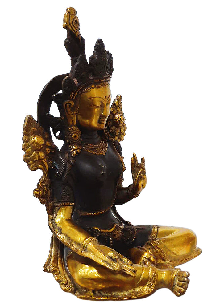 Goddess White Tara Antique Coated Brass Statue (10 Inch & 3.140 Kg.)