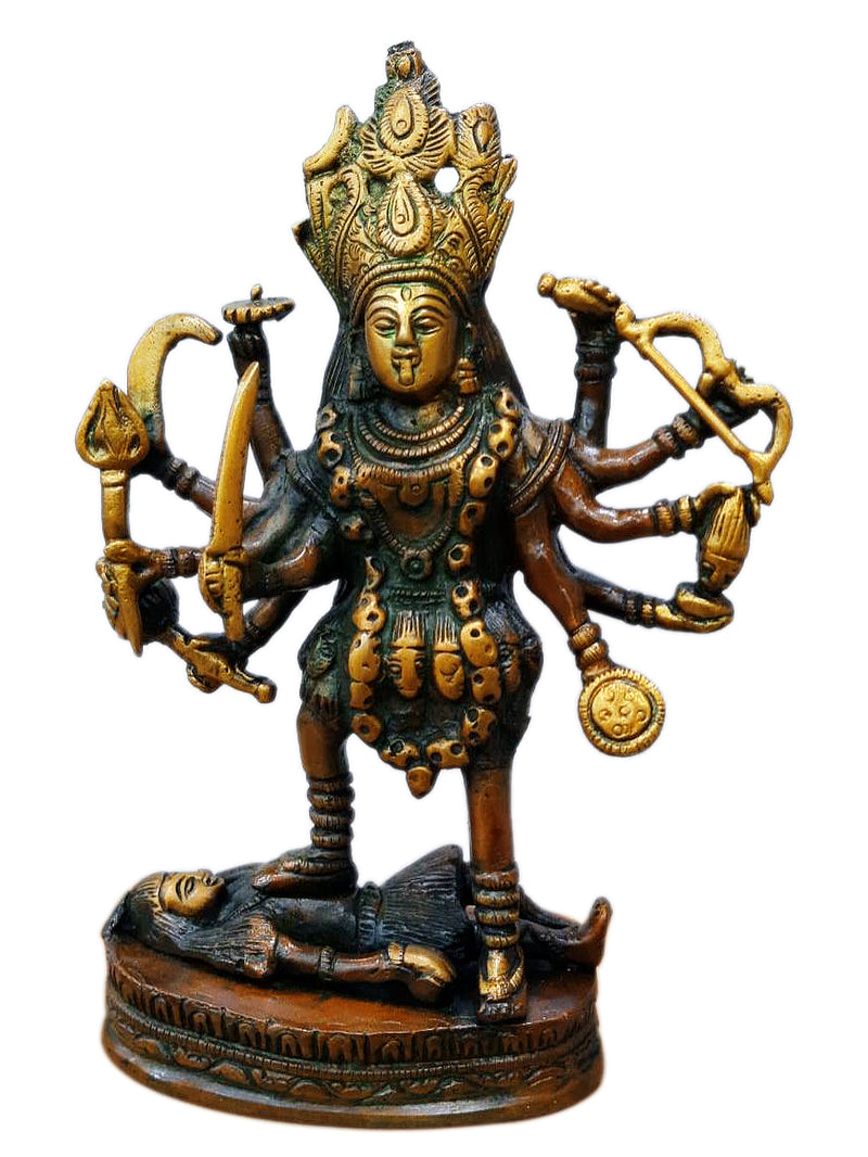 Goddess Maha Kali Brass Statue in Brown Finish