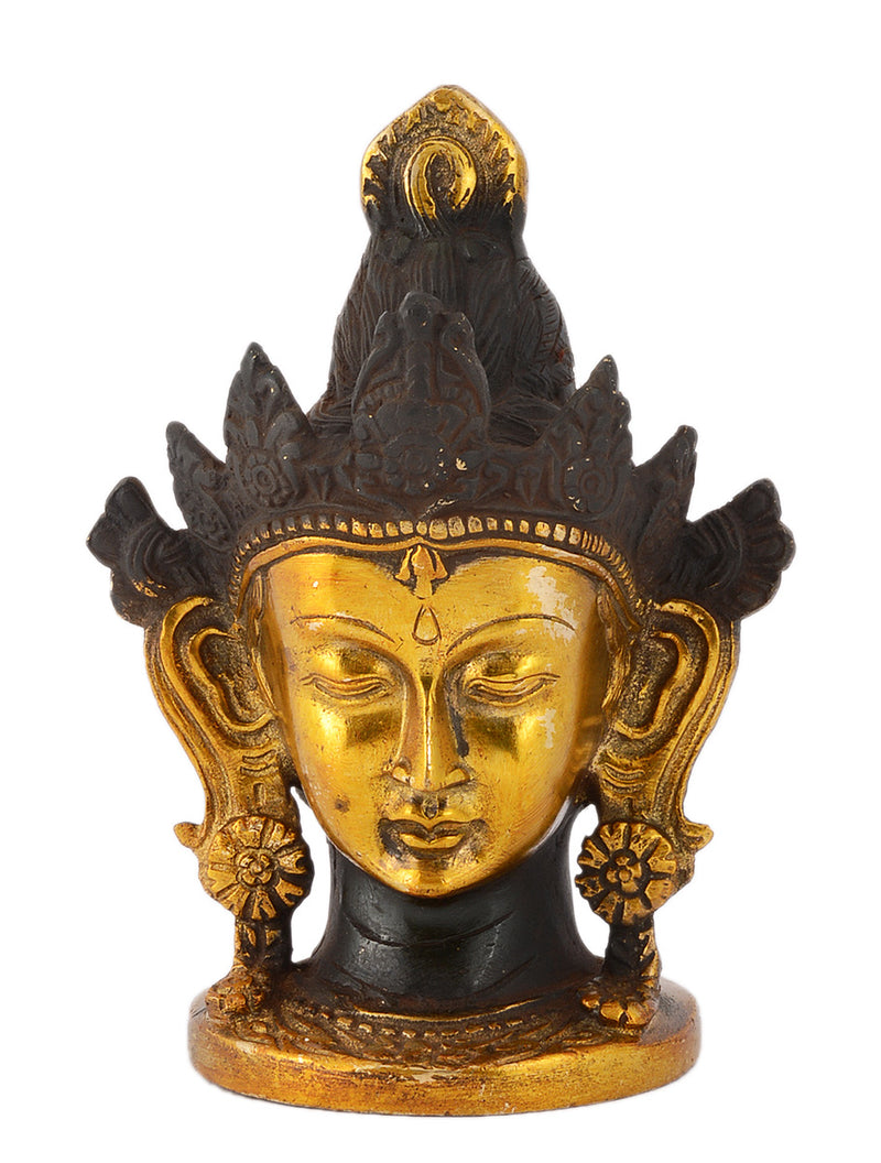 Asian Goddess Tara Head Antique Finish Brass Idol