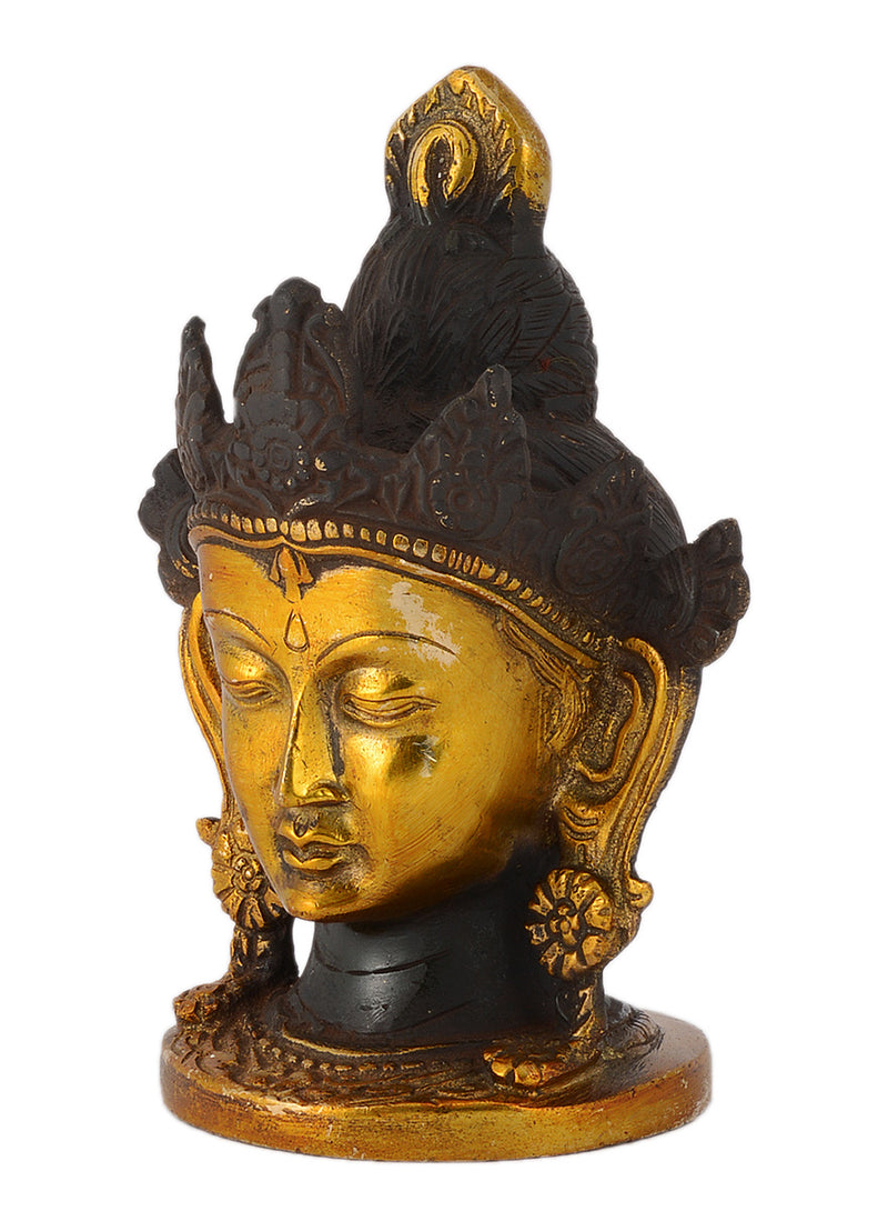 Asian Goddess Tara Head Antique Finish Brass Idol