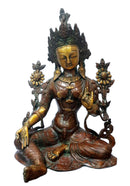 Goddess Green Tara Tibetan Buddhist Deity Brass Statue (14.75 inch)