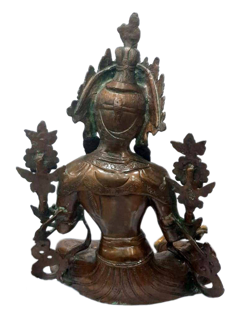 Goddess Green Tara Tibetan Buddhist Deity Brass Statue (14.75 inch)