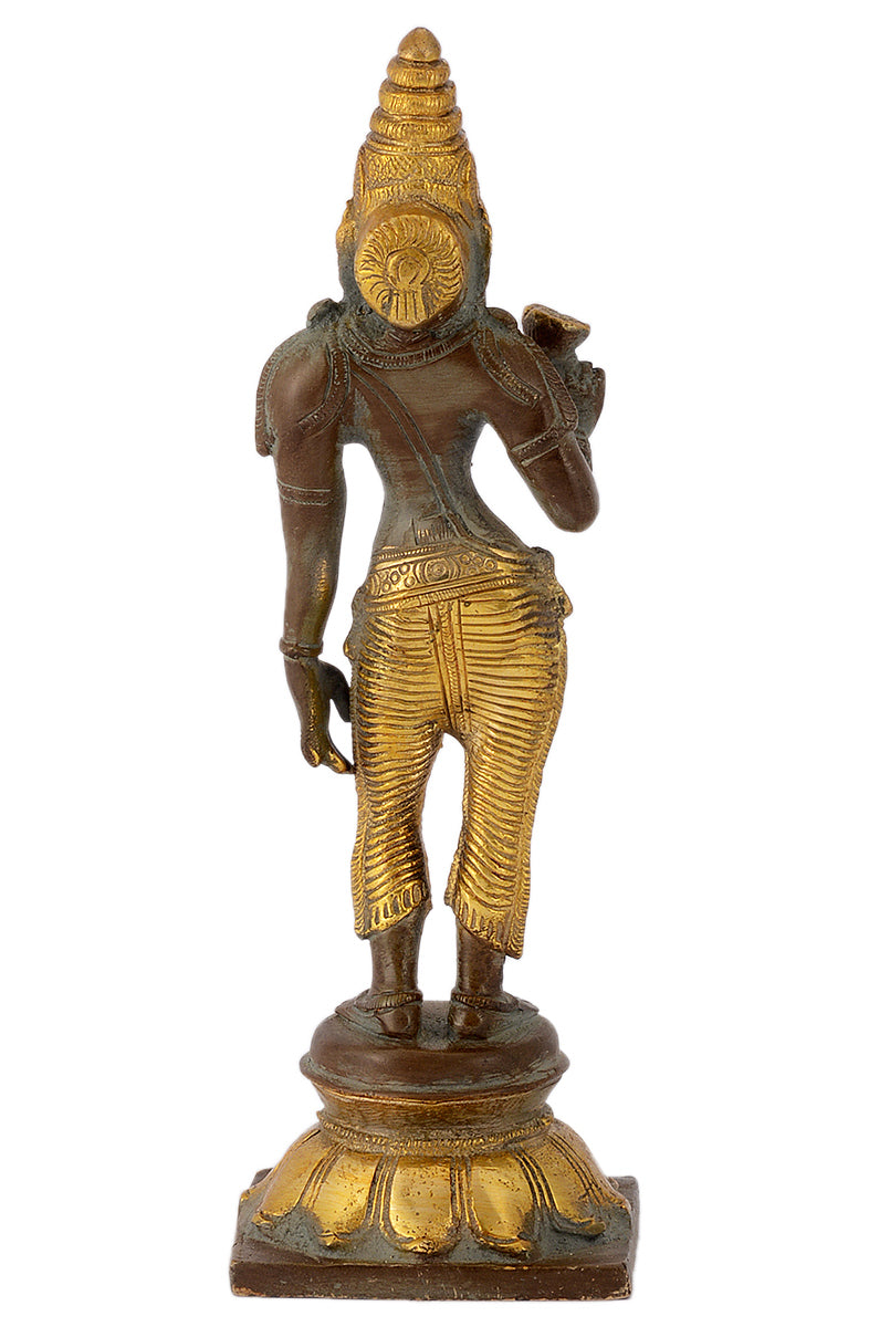 Handmade Standing Parvati on Lotus Brass Sculpture Showpiece