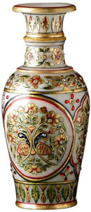 Truly Indian Gold Leaf and Floral Design Peacock Marble Pot