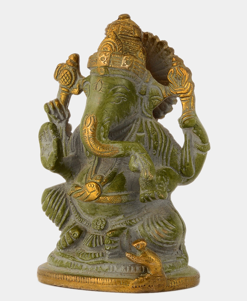 Hindu Deity Gajamukha Ganesha Brass Statue in Green Finish