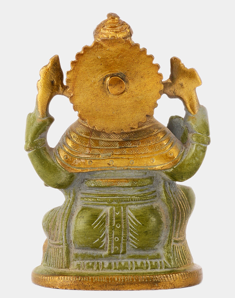 Hindu Deity Gajamukha Ganesha Brass Statue in Green Finish