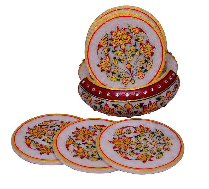 Handpainted Decorative Marble Coasters, Set of 6