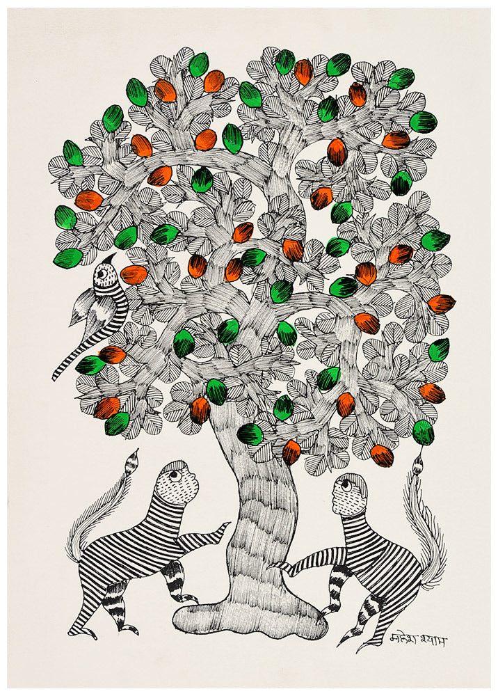 Hungry Monkeys - Gond Painting